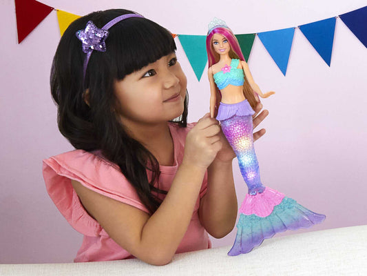 Barbie Dreamtopia Magic Lights Mermaid Doll with blonde hair, Barbie doll with mermaid tail, suitable as a gift for children ages 3 and up, HDJ36