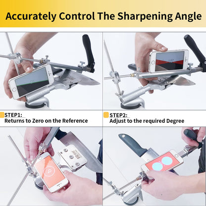 CWOVRS Knife Sharpener Pro, RX-008 Knife Sharpening System Stainless Steel, 360° Flip Rotation with Fixed Angle, Precision Upgrade Slider, Kitchen Chef Knife Sharpener Set with 4 Sharpening Stones + 6 Diamond Stones.