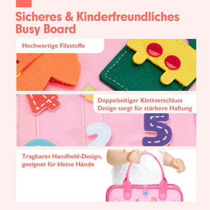 hahaland Montessori Busy Board, Interactive Learning Toy and Activity Board for Kids with 15 Activities. Perfect Busy Book Gift for Boys and Girls, Ideal for Traveling in Cars or Airplanes.
