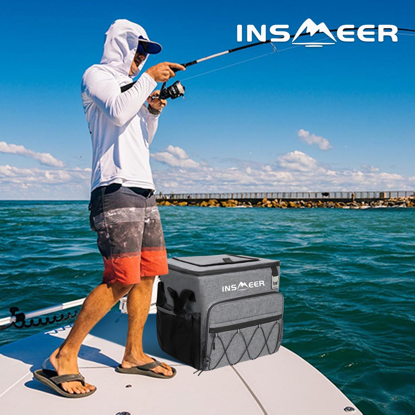 INSMEER Large Cooler Bag with Wheels, 40L / 60 Can Cooler Bag Foldable, Waterproof Shopping Cart Beach Tire Cooler Trolley, for Beach, Camping, Picnics, Grocery Shopping