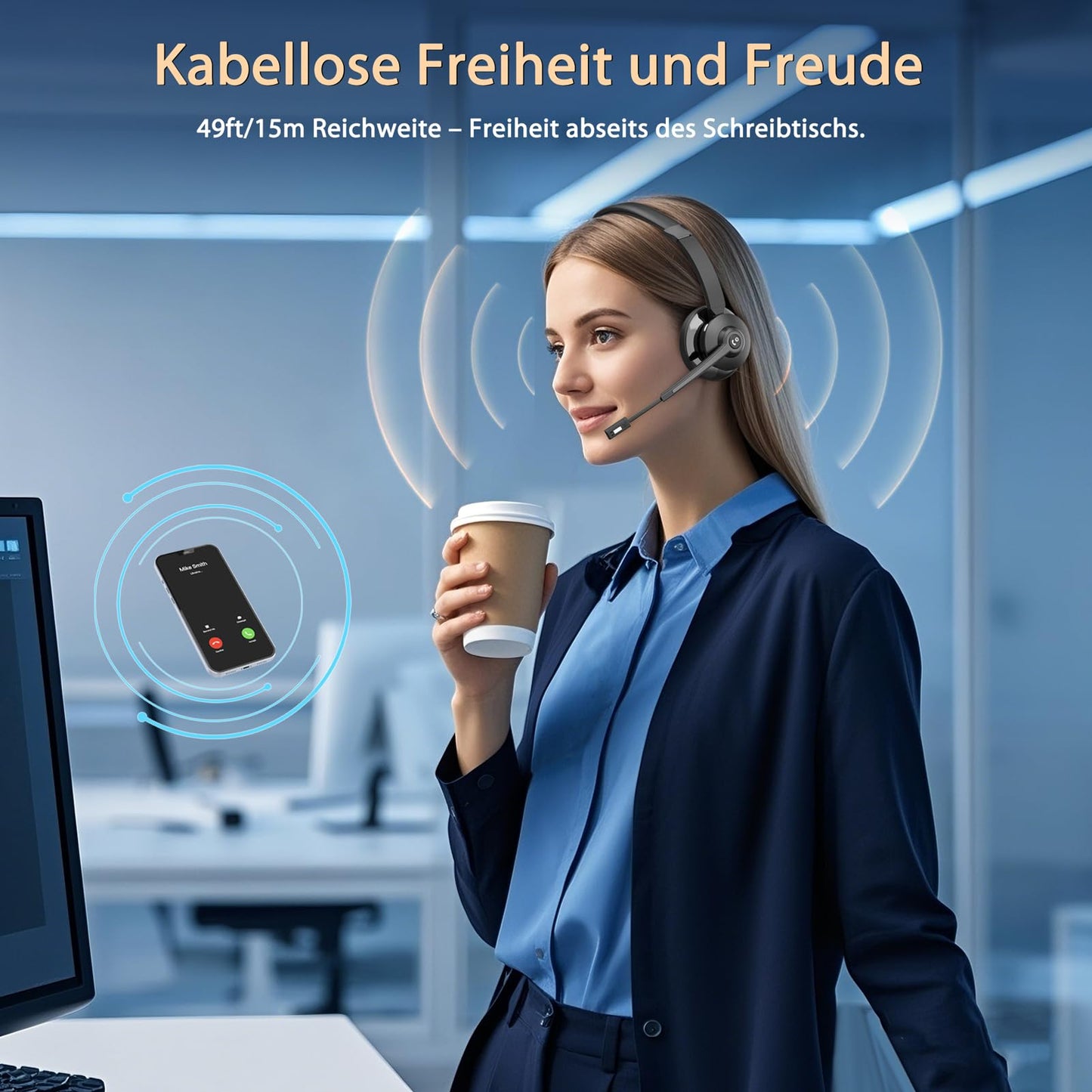 Ebay Bluetooth headset with microphone, wireless headset with charging station & USB dongle, wireless with microphone noise cancellation & mute for computer/meeting/zoom/office/home office