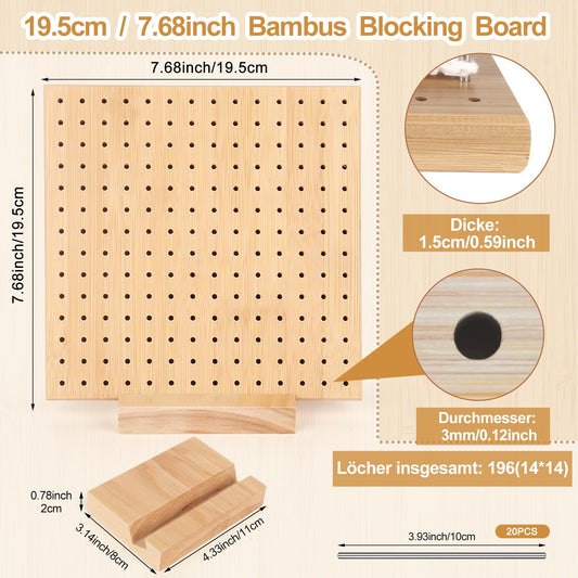 Aeeque Blocking Board for Granny Square, Bamboo Granny Square Blocking Board, Crochet Handcrafted Blocking Board with 20 pcs Stainless Steel T-Pins (19.5cm x 19.5cm)