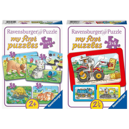 Ravensburger Children's Puzzle - 06951 Cute Pets - My First Puzzle with 2,4,6,8 pieces - Puzzle for children aged 2 years & 06573 Excavator, Tractor and Tipper - My First Puzzle with 3x6 pieces