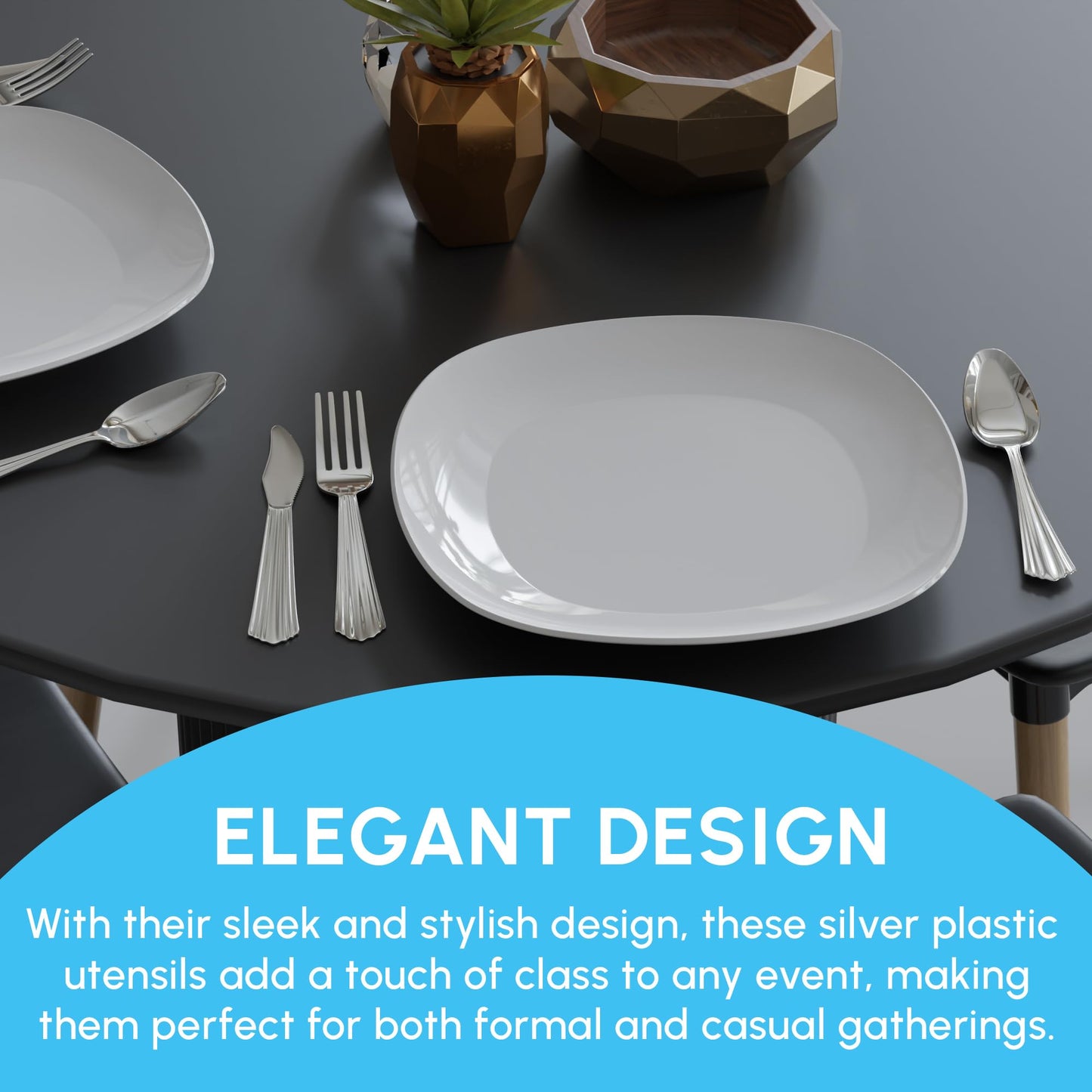 Durable plastic cutlery set - 50 forks, 50 spoons, 50 knives - kitchen utensil set - reusable stylish kitchen utensil set.