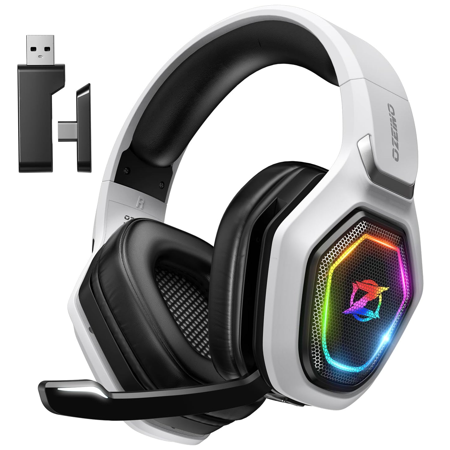 Oceanic OW810 Gaming Headset with 40h battery & play while charging, 2.4GHz+BT(≤30ms), 7.1 Surround Sound Wireless Headset with Microphone for FIFA/CS:GO/Streaming, Compatible with PS5/PS4/Switch/Mac, Crystal White