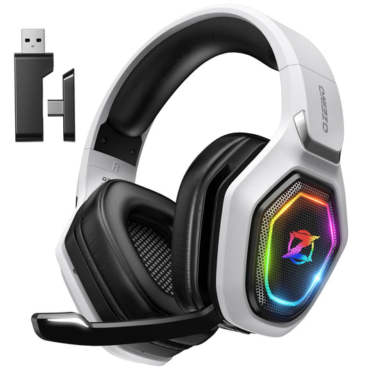 Oceanic OW810 Gaming Headset with 40h battery & play while charging, 2.4GHz+BT(≤30ms), 7.1 Surround Sound Wireless Headset with Microphone for FIFA/CS:GO/Streaming, Compatible with PS5/PS4/Switch/Mac, Crystal White
