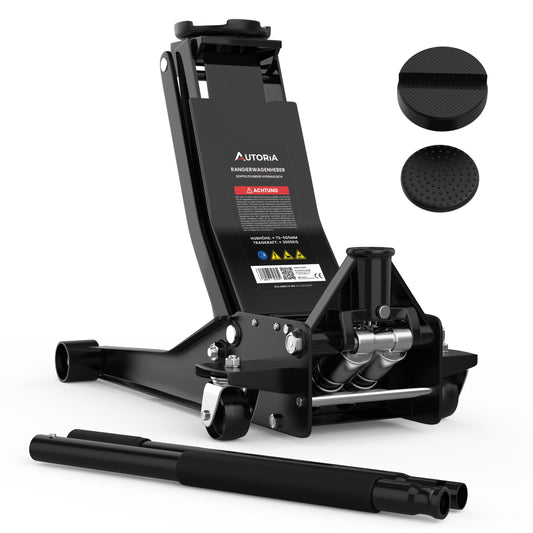 3T hydraulic jack - Low-profile floor jack with 2X rubber pad & dual piston - Quicklift from 75 mm lifting height - for cars, vehicles & SUVs - up to 3 tons lifting capacity - professional jack.