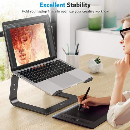 OMOTON Laptop Stand, Notebook Stand with Ventilation, Universal PC Riser Ergonomic Laptop Holder Aluminum for Laptops in 10-15.6 inches like MacBook Pro/Air, HP, Dell, Lenovo, Huawei, Black