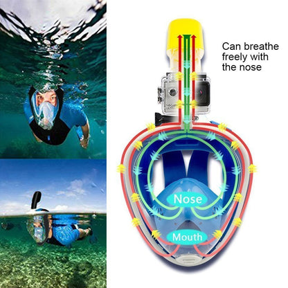 Flyboo Full Face Snorkel Mask, 180° panoramic view, compatible with sport cameras. Suitable for adults and kids.