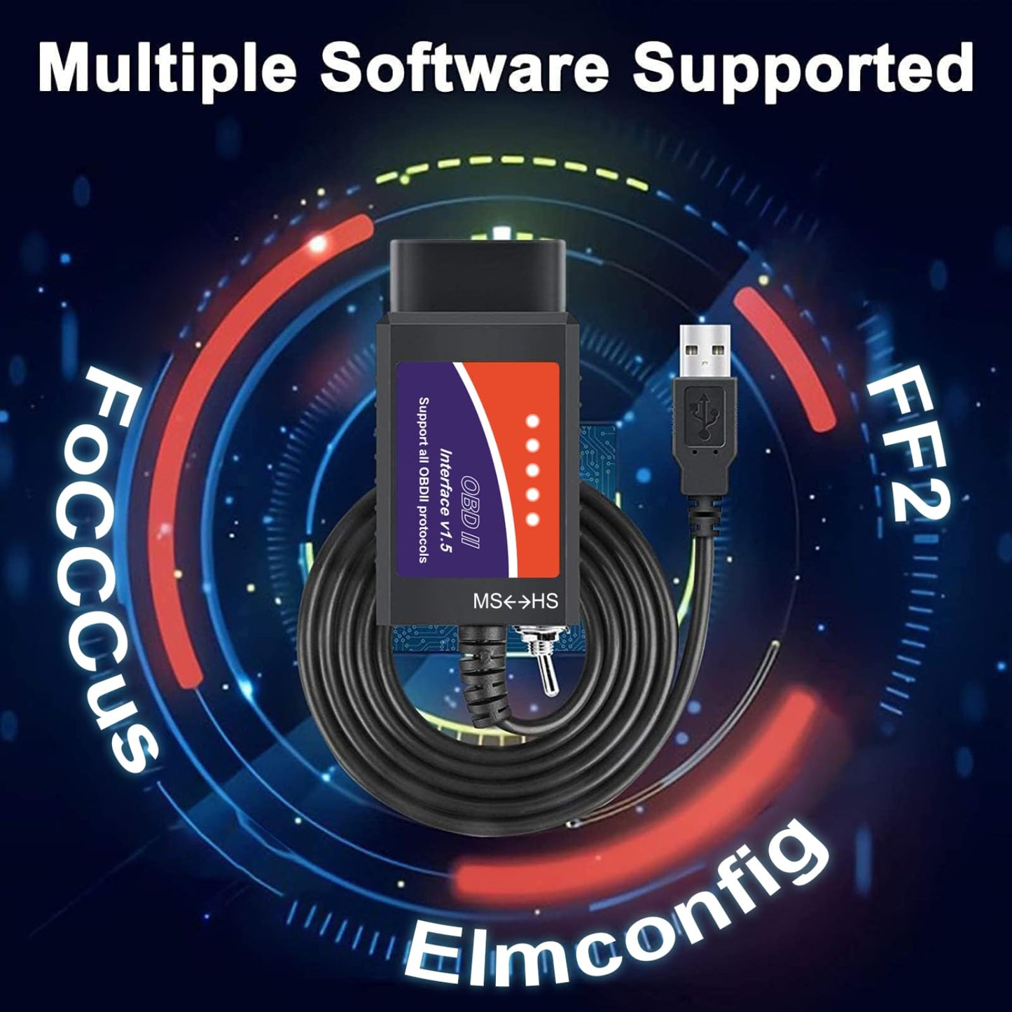 Forscan ELMconfig OBD2 Adapter - USB scanner with MS-CAN/HS-CAN switch - Professional OBDII diagnostic scan tool for Ford and Mazda.