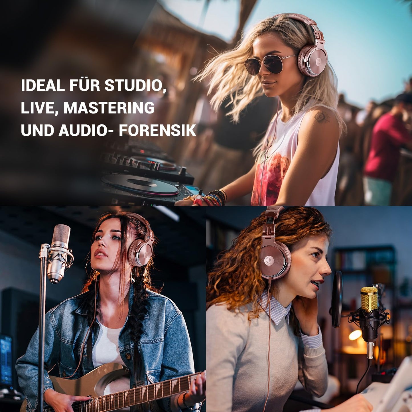 Oneodio Over Ear Headphones With Cable Closed Back Studio Headphones With Share Port Microphone Adapter-Free Professional Bass DJ Headphones for Podcasting, Recording, Monitoring PC Mobile TV Rose Gold