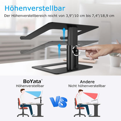 BoYata Laptop Stand, Height Adjustable Laptop Riser, Ventilated Aluminum Notebook Holder for Desk, Compatible with 10-17'' Laptop.