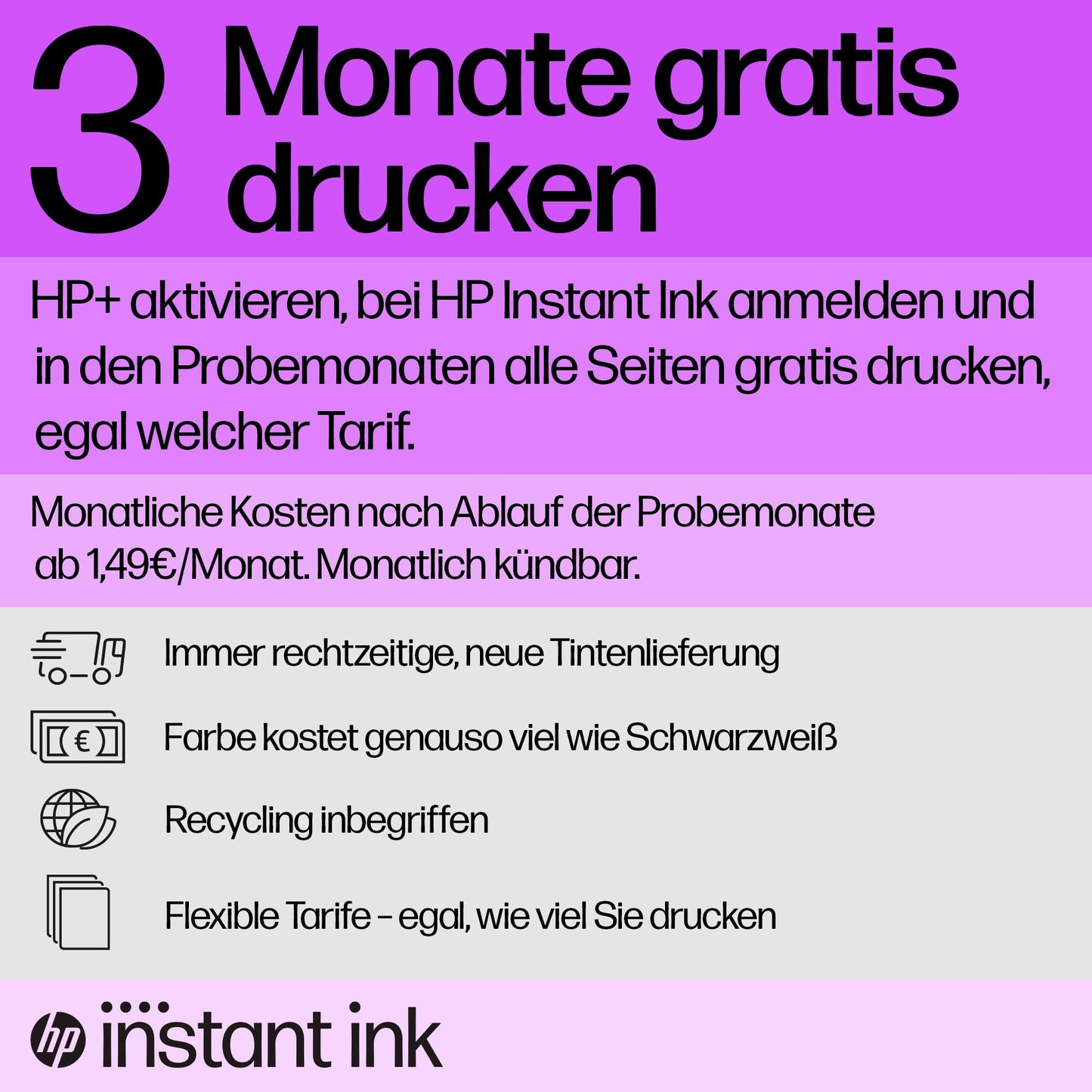 HP DeskJet 2820e all-in-one printer, 3 months of free printing with HP Instant Ink included, printer, scanner, copier, Wi-Fi.