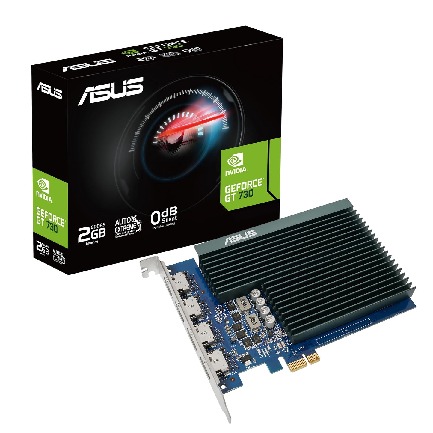 ASUS GeForce GT 730 2GB DDR5 Graphics Card (4x HDMI, single-slot design, passive cooling, GPU Tweak II, GT730-4H-SL-2GD5)