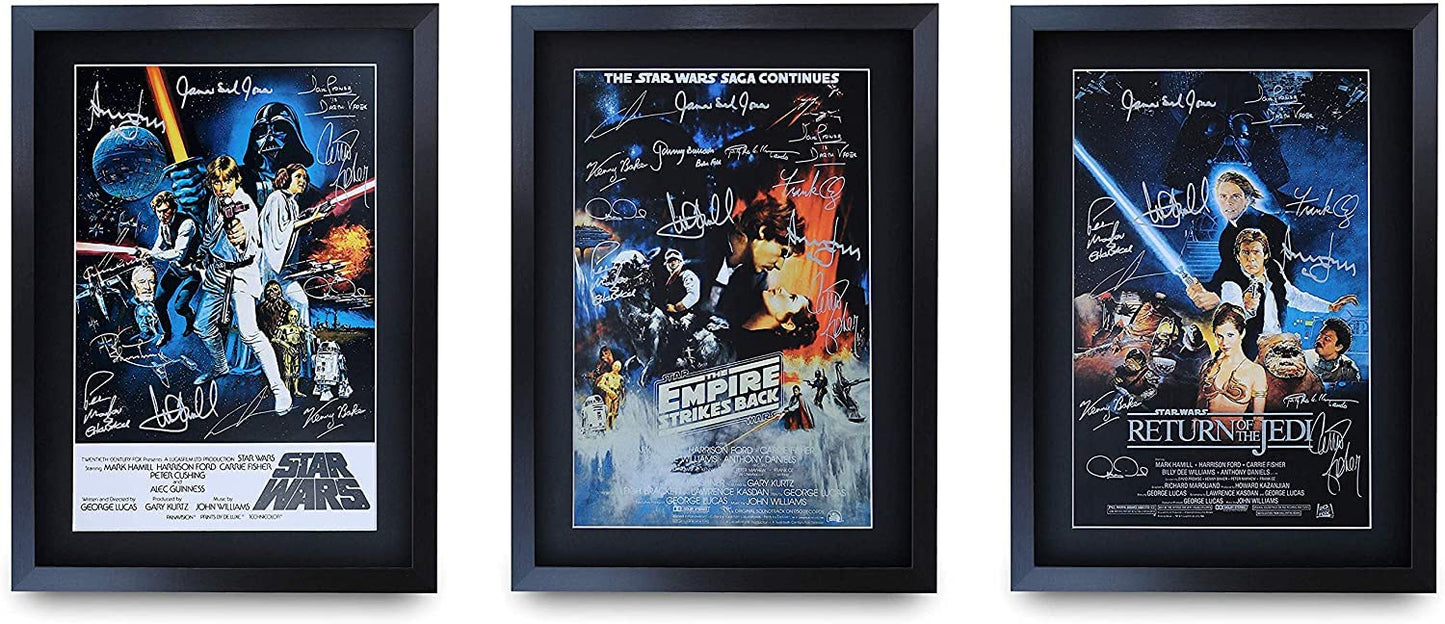 HWC Trading A3 FR Star Wars Trilogy Movie Poster Collection Cast Signed Gift Framed Printed Autograph Mark Hamill Harrison Ford Carrie Fisher Alec Guinness Gifts Print Photo Picture Display