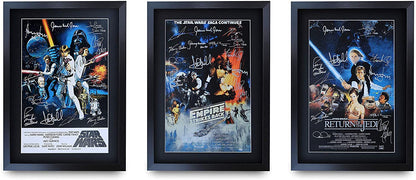 HWC Trading A3 FR Star Wars Trilogy Movie Poster Collection Cast Signed Gift Framed Printed Autograph Mark Hamill Harrison Ford Carrie Fisher Alec Guinness Gifts Print Photo Picture Display