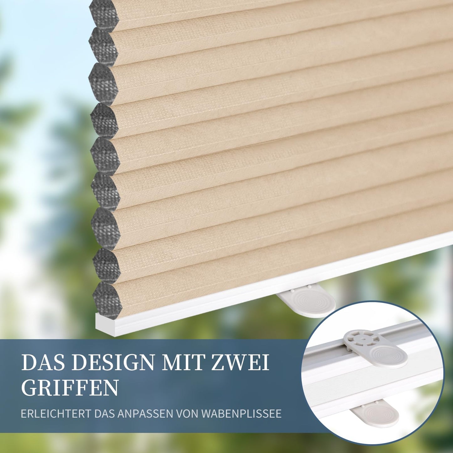 Grandekor blackout pleated honeycomb pleat without drilling White-Beige 65x110cm (WxH) Clamp Fix Pleated without drilling blackout thermal roller insulation, privacy - & sun protection