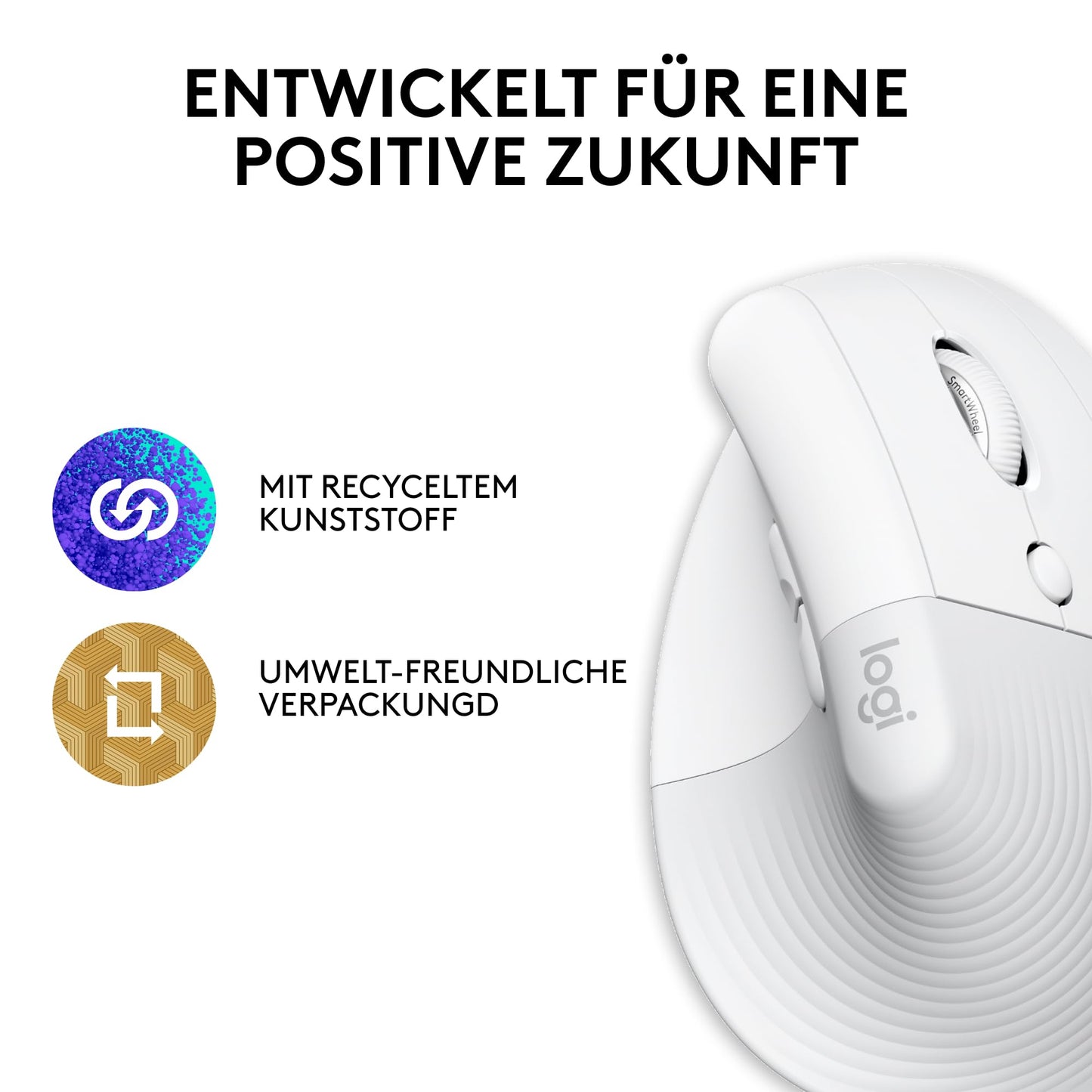Logitech MX Vertical for Mac, Wireless Ergonomic Mouse, Bluetooth, Quiet Clicks, Silent Smartwheel, 4 Customizable Buttons, Compatible with macOS/iPadOS/MacBook/iMac/iPad - White