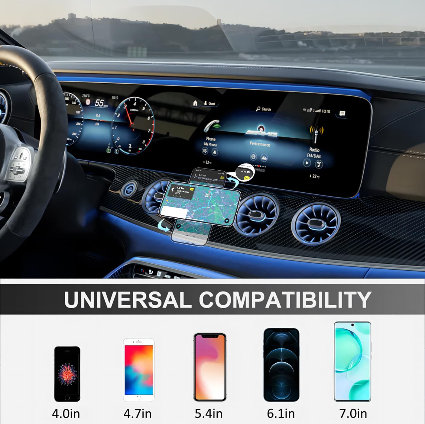 ICAILIN car phone holder for MagSafe [Round Vent], magnetic car mount for Mercedes A/B/C/V/GLC/Sprinter, compatible with iPhone & Samsung devices, Mercedes Benz accessory
