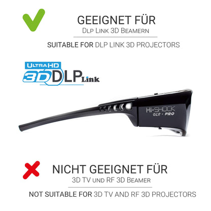 2X Hi-Shock DLP Pro 7G Black Diamond | DLP Link 3D glasses for all DLP 3D projectors | Compatible with Optoma, Ace, Benq, Vivitec, Viewsonic, LG [Latest Gen. | Shutter glasses | 96-144 Hz | 39g | Rechargeable battery]