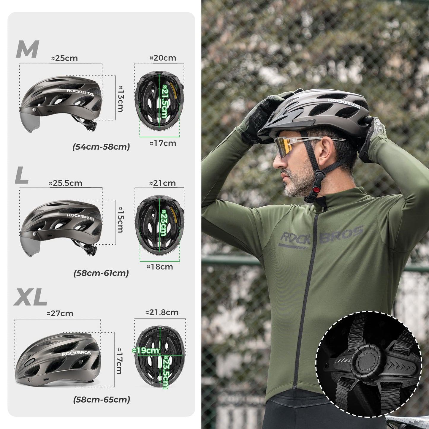 ROCKBROS Bike Helmet Road Cycling Helmet with Removable Visor Urban Helmet Lightweight City Helmet for Men and Women MTB 58-65CM Titanium
