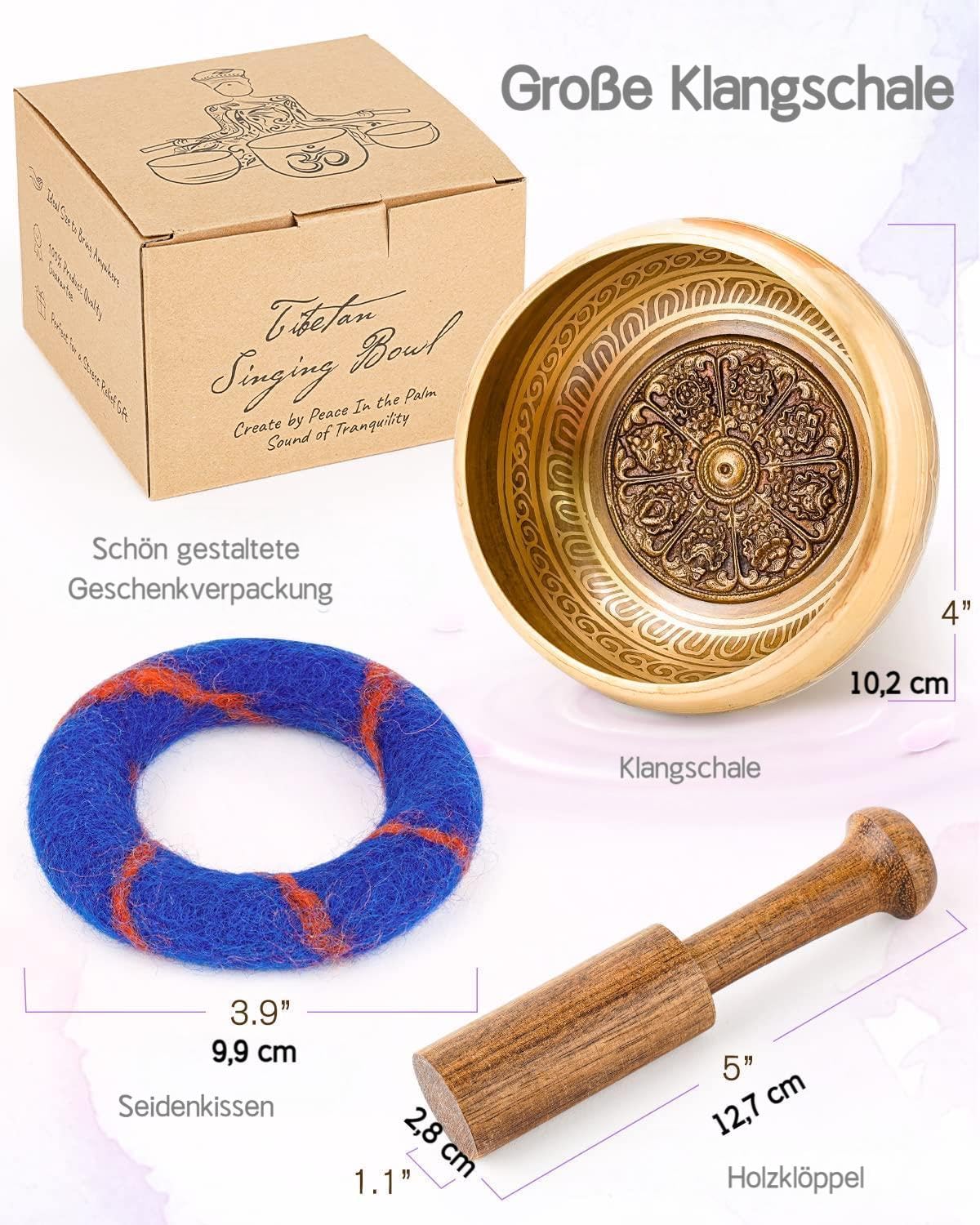 Hihealer Tibetan Singing Bowl Set 100% Handmade in Nepal, Large Singing Bowl with Instructions, Mallet, Cushion, Gift Box; Meditation, Yoga, Chakra Healing, Christmas Gifts for Women