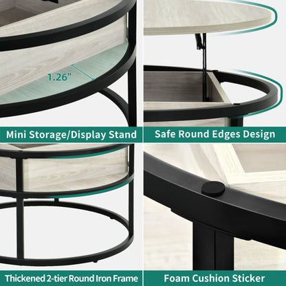 YITAHOME round coffee table with lift-up top, living room table with hidden storage compartment, round side table with space for home office, circular center tables for living room.