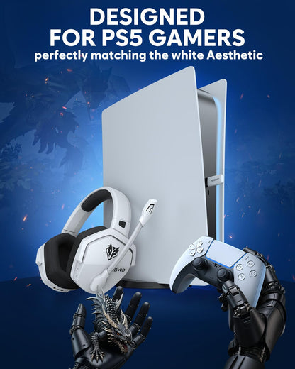 NUBWO G06 Dual Wireless Gaming Headset with Microphone for PS5, PS4, PC, Mobile: 2.4 GHz Wireless + Bluetooth - 100 hours - 50mm Driver - White