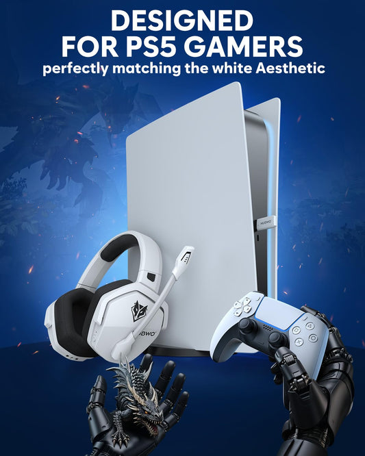 NUBWO G06 Dual Wireless Gaming Headset with Microphone for PS5, PS4, PC, Mobile: 2.4 GHz Wireless + Bluetooth - 100 hours - 50mm Driver - White