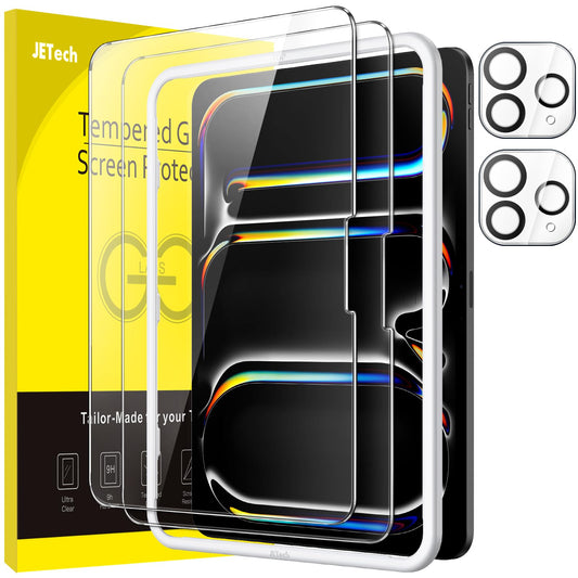 JETech screen protector for iPad Pro 13 inch M4 (2024) with camera protection, easy installation tool, tempered glass display protection anti-scratch, HD clear, 2 pieces each.