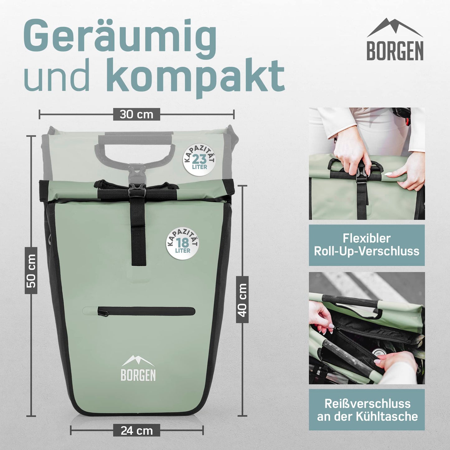 Borrow bike luggage rack bag with removable cooling insert - Can be used as a luggage carrier bag, bike bag, carry bag 23 liters
