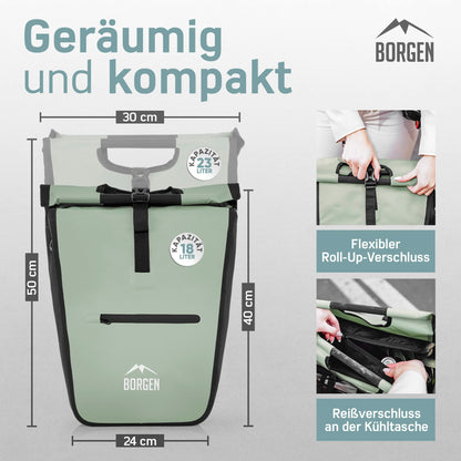 Borrow bike luggage rack bag with removable cooling insert - Can be used as a luggage carrier bag, bike bag, carry bag 23 liters