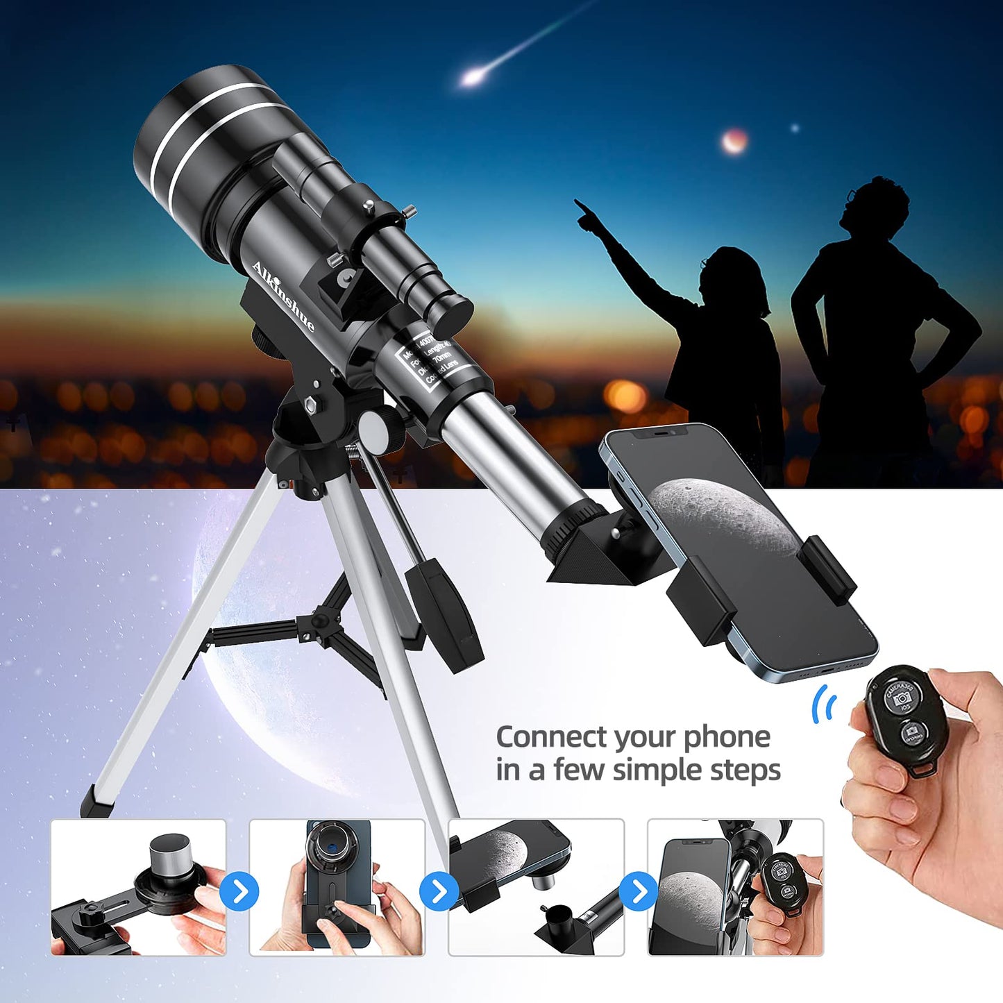 Telescope for children, astronomy telescopes, 70mm aperture, 300mm AZ mount, telescopes for adults, telescope for kids beginners with tripod, backpack