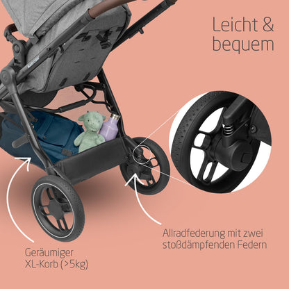 Maxi-Cosi Zelia S Trio stroller 3 in 1 set, 0-4 years, up to 22 kg, foldable, compact, adjustable baby stroller, with CabrioFix S i-Size car seat, accessories, diaper bag, gray