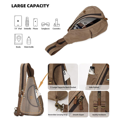 KL928 Canvas Sling Bag Backpack for women and men - shoulder bag crossbody bag with adjustable shoulder strap perfect for outdoor sports, hiking, cycling, mountaineering, traveling.