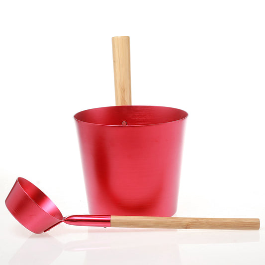 SULENO - Sauna Set ANEA Infusion Bucket 5 liters Ladle Sauna Bucket Bucket Ladle (red metallic)