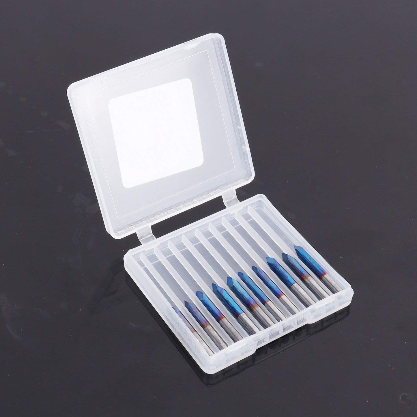 10 pieces 60-degree 0.1mm V-shape engraving bits with triangular pyramid V-bit nano-coating for acrylic, wood, PVC, engraving, and milling.