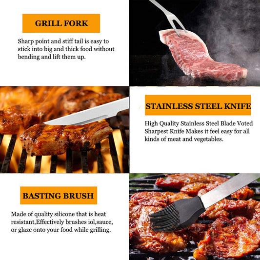 MUJUZE BBQ Accessory Set, Grill Set for Men Dad Gift, Stainless Steel Grill Tool Set in Case, Gas Grill Accessory Set, BBQ Accessories for Garden and Camping (BBQ Set with Grilling Apron)