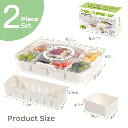 Luxear snackbox with 14 compartments, 2 sets of snack plates with lid and handle, reusable snack bowl for kids, snack container organizer for snacks, nuts, fruits, spices, for parties, picnics, dishwasher safe.