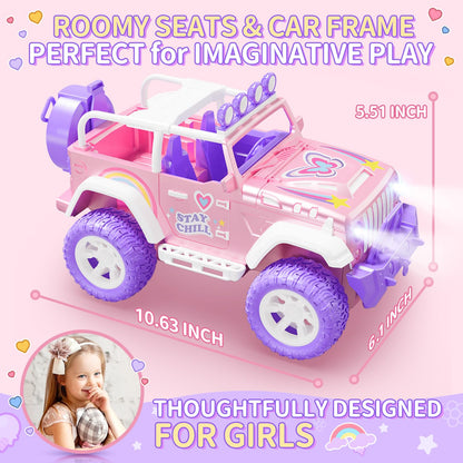 DEERC Pink Remote Control Car for Girls with Fog and Music, 1:16 RC Car with LED Lights for Kids, All-Terrain SUV Truck Gifts, Off-Road Toy Car, Girls Toy DE86-PI-DE4