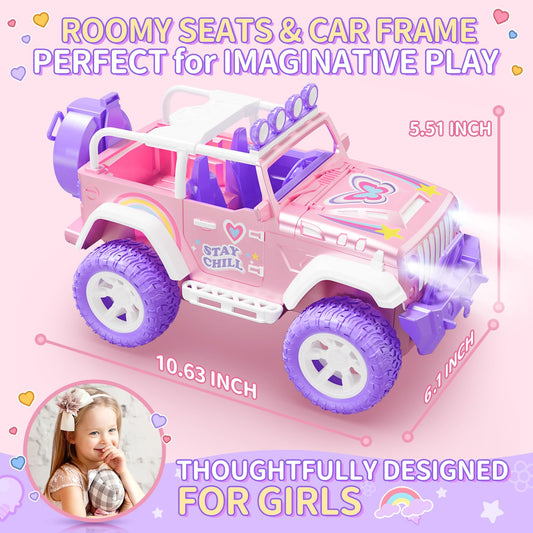 DEERC Pink Remote Control Car for Girls with Fog and Music, 1:16 RC Car with LED Lights for Kids, All-Terrain SUV Truck Gifts, Off-Road Toy Car, Girls Toy DE86-PI-DE4