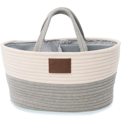 All Kids United Baby Changing Organizer; Diaper Caddy Baby Basket Changing Bag for diapers & changing essentials, portable shopping bag shopper diaper storage basket made from 100% cotton linen.