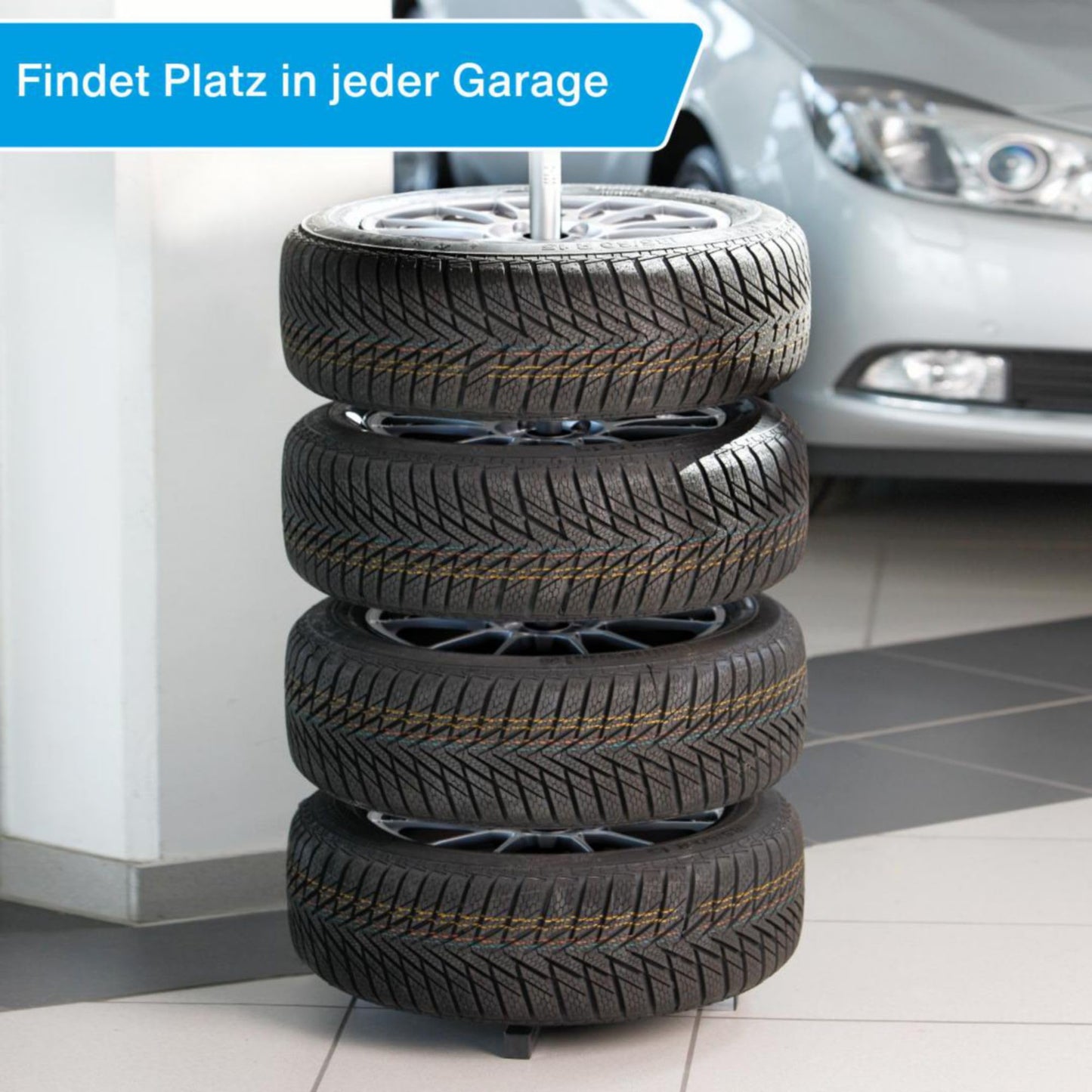 Cartrend wheel tree, for more space in the garage, assembled by plug-in system, tire stand for storage of 4 car tires with rims, up to tire width 225 mm.