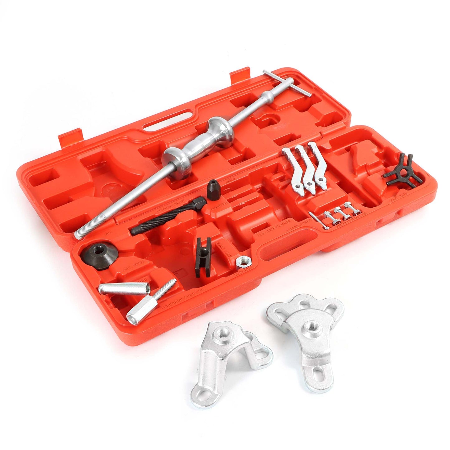 Wiltec puller set for wheel bearings and wheel hubs, for 4 and 5-hole with wheel hub, with slide hammer, as internal puller or external puller.