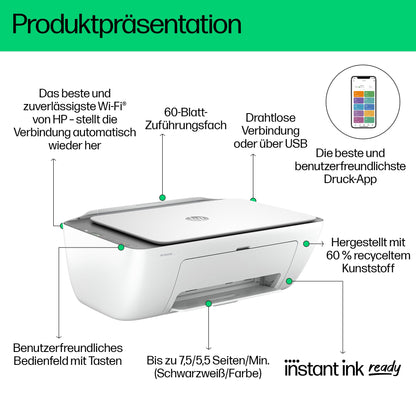 HP DeskJet 2820e all-in-one printer, 3 months of free printing with HP Instant Ink included, printer, scanner, copier, Wi-Fi.
