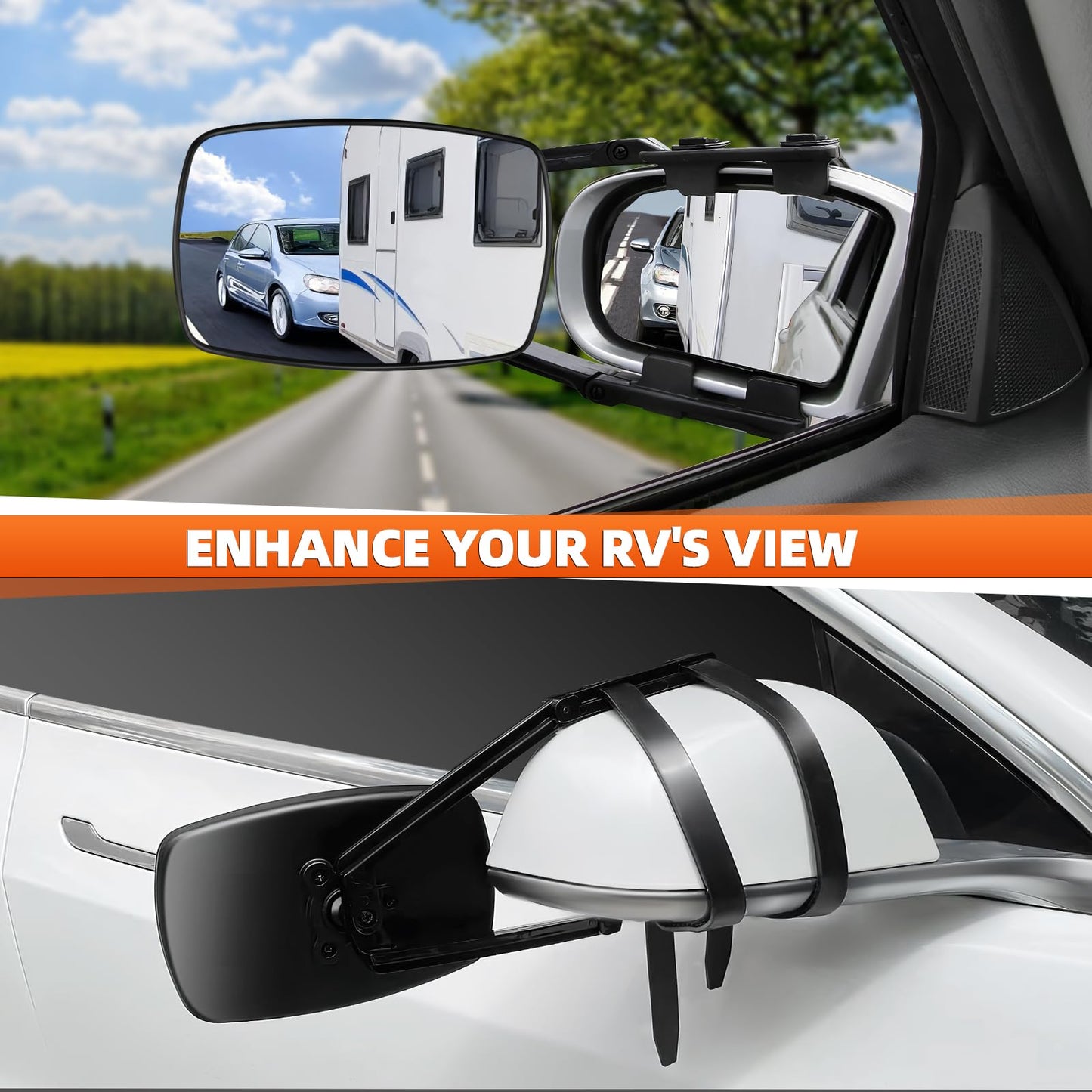 KAOLALI caravan mirrors, 2 pieces universal wing mirrors 2-piece set, car double side mirror, caravan wing mirrors, trailer mirrors for RV and Caravan, rotatable and foldable