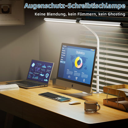 brightower Double Head Desk Lamp LED Dimmable, 24W 80CM Desk Lamp Clampable for Home Office, Daylight Lamp with Remote Controls, Gooseneck Office Table Lamp 5 Color Modes White