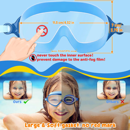 COOLOO Kids Swim Goggles, 2-Pack Children's Diving Mask Age 4-14, 【Patented】 Anti-Fog, UV Protection, NO Leaking Adjustable Silicone Swimming Goggles for Kids, Girls, Boys