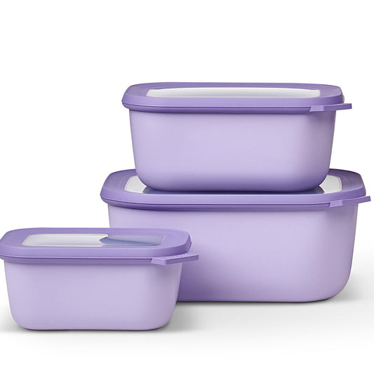 Mepal - Multibowl Cirqula Rectangular 3-piece Set - Storage containers with lids - Suitable for storage, fridge, freezer & microwave - 750, 1500 & 3000 ml - Nordic Lilac