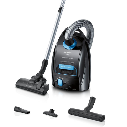 Siemens vacuum with bag Q5.0 Extreme silencePower VSQ5X1232, for allergy sufferers, hygiene filter, strong suction power on parquet, carpet and tiles, long cable, Made in Germany, 850 W, black